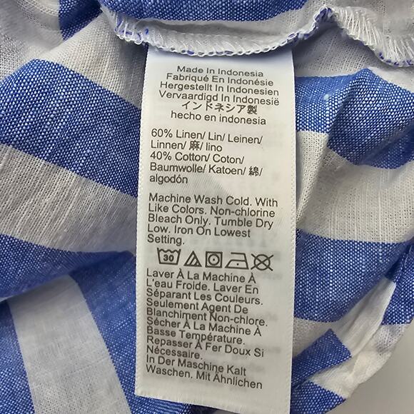 J. Crew Womans size M Linen Cotton Button Up Shirt Blue White Stripe BY037 NEW - Picture 7 of 9